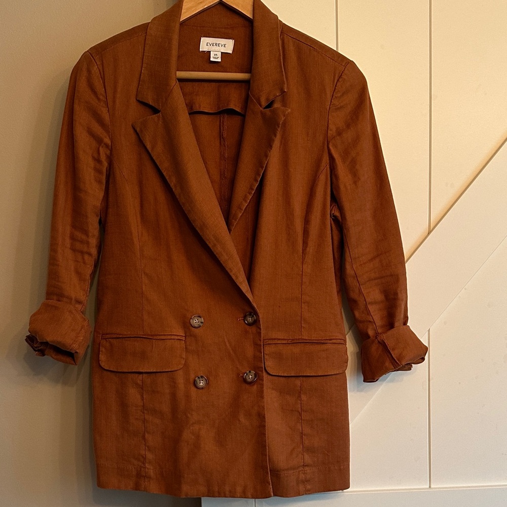 Evereve linen Women's Double-Breasted burnt orange Blazer